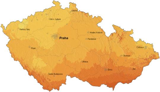 Mapa slunečního záření v ČR
